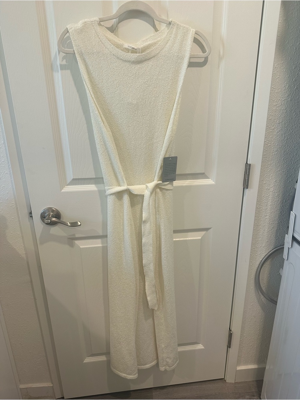 Stitchdrop Cream Sleeveless Belted Midi Dress
